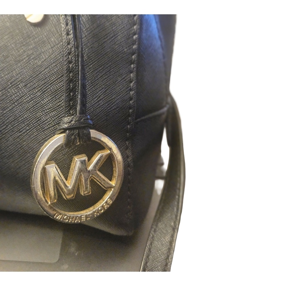 Michael Kors Bedford Mini Satchel Black Saffiano Leather Crossbody Bag Gold Tone - Picture 9 of 10